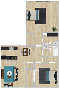 Two Bedroom / Two Bath -891 Sq.Ft.*