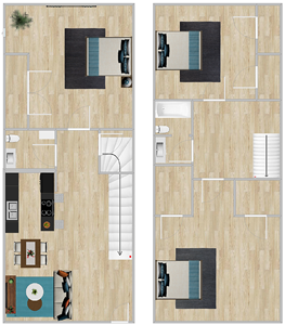 Three Bedroom / Two Bath -TH-1184 Sq.Ft.*